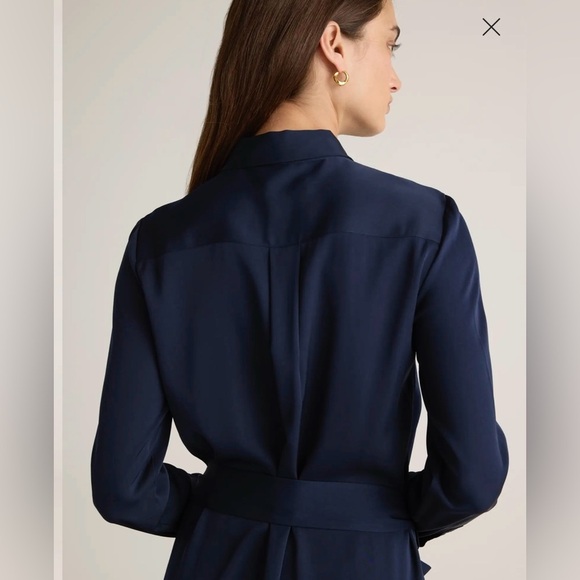 Quince Washable Stretch Silk Shirt Dress in Navy - large - Picture 6 of 7